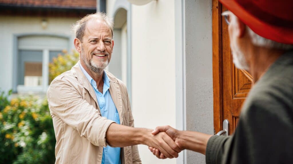 Ein Agenturpartner von Dovida im Gespräch mit einem einen Mann.
